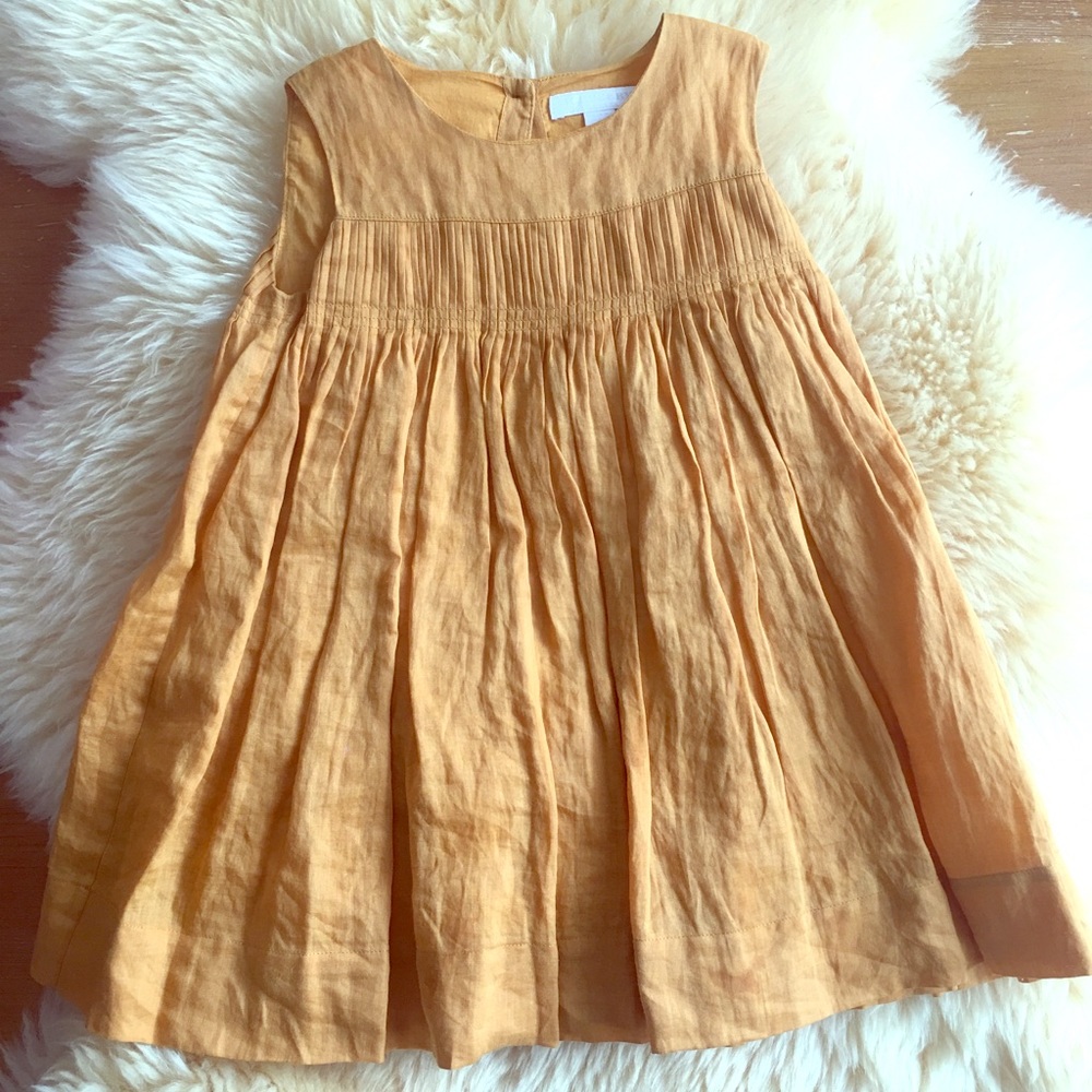 Burberry Celeste Pintuck Dress 3Y Mustard Yellow